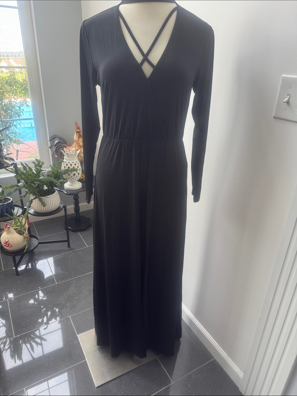 VENUS Black Long Sleeve V-Neck Maxi Romper